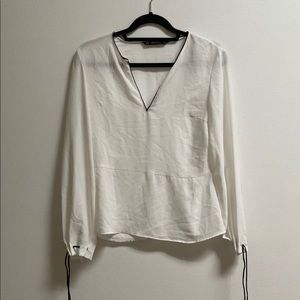 Zara V-Neck Contrast Trim Chiffon Blouse XS